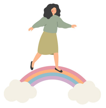 Woman standing on a rainbow